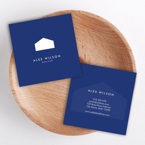 Modern Blue and White House Realtor Square Business Card