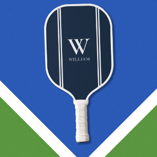 Modern Blue and White Initial Name Monogram Pickleball Paddle