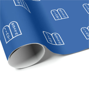 Modern blue and white Jewish Torah pattern Wrapping Paper