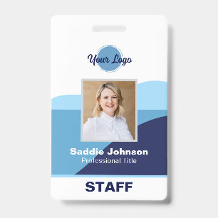Modern Blue and White Logo Employee Name Badge