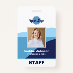 Modern Blue and White Logo Employee Name Badge