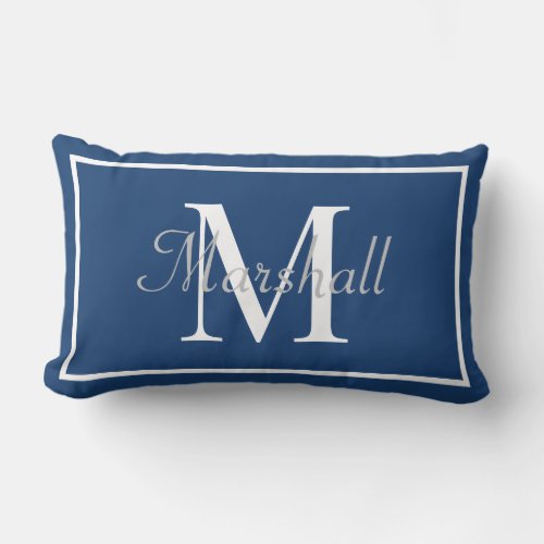 Modern Blue And White Monogrammed Lumbar Pillow