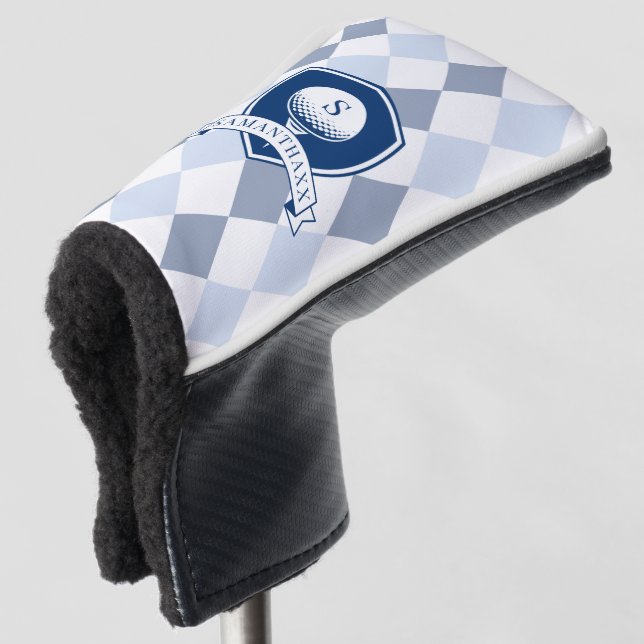  Modern Blue and White Pattern Initial Monogrammed Golf Head Cover (3/4 Front)