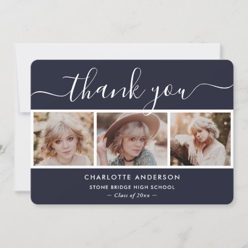 Modern Blue and White Photo Collage Graduation Thank You Card