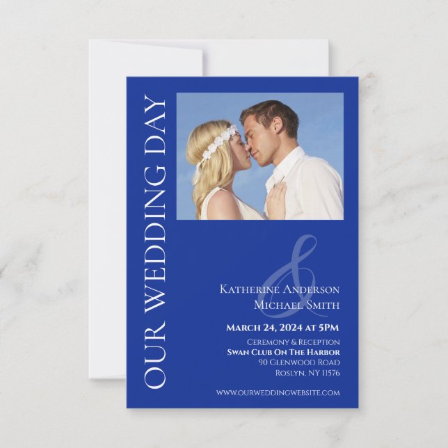 Modern Blue and White Photo Wedding- Invitation (Front)