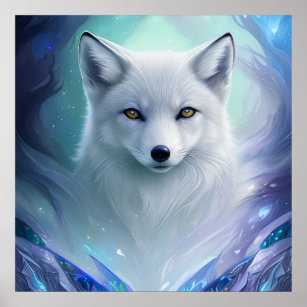 Modern Blue And White Silver Fox Poster