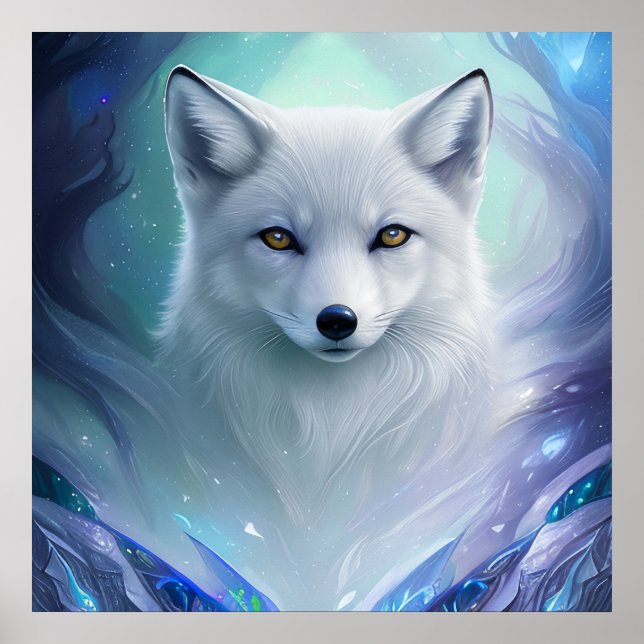 Modern Blue And White Silver Fox Poster (Front)