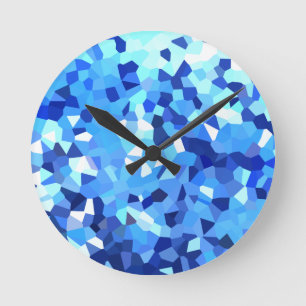 Modern Blue and White Stained Glass Mosaic Round Clock