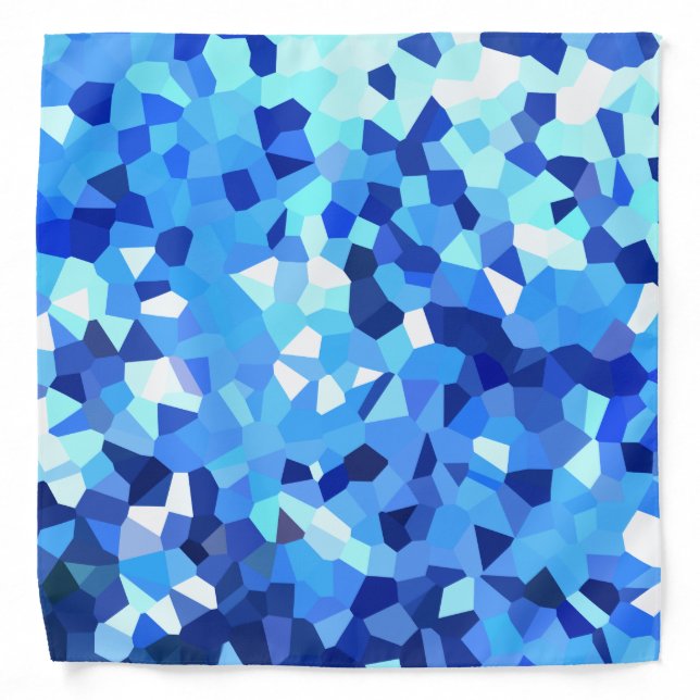 Modern Blue and White Stained Glass Ocean Mosaic Bandana (Front)