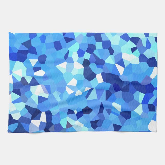 Modern Blue and White Stained Glass Ocean Mosaic Kitchen Towel (Horizontal)