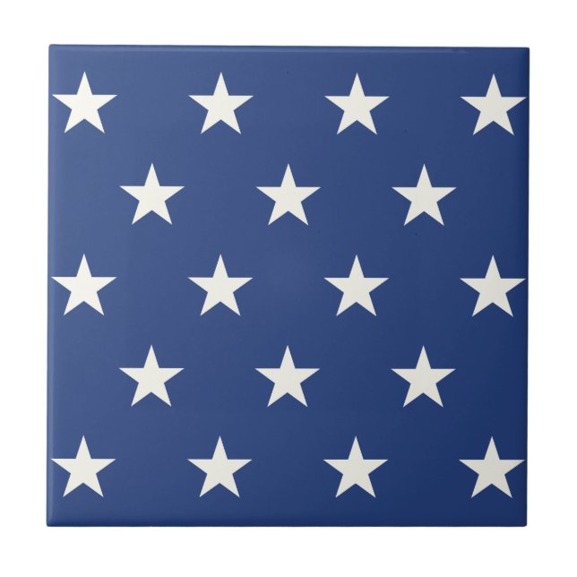 Modern Blue and White Star Pattern Ceramic Tile (Front)
