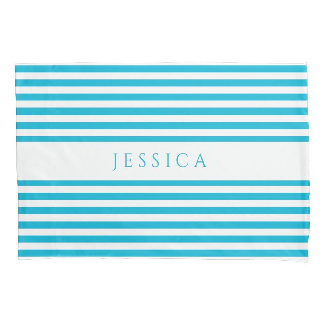 Modern Blue And White Striped Pillow Case (Front)