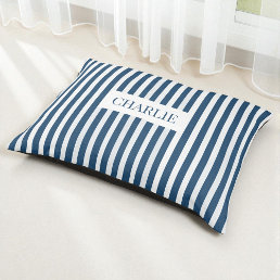 Modern Blue and White Stripes Elegant Dog Name Pet Bed