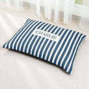 Modern Blue and White Stripes Elegant Dog Name Pet Bed