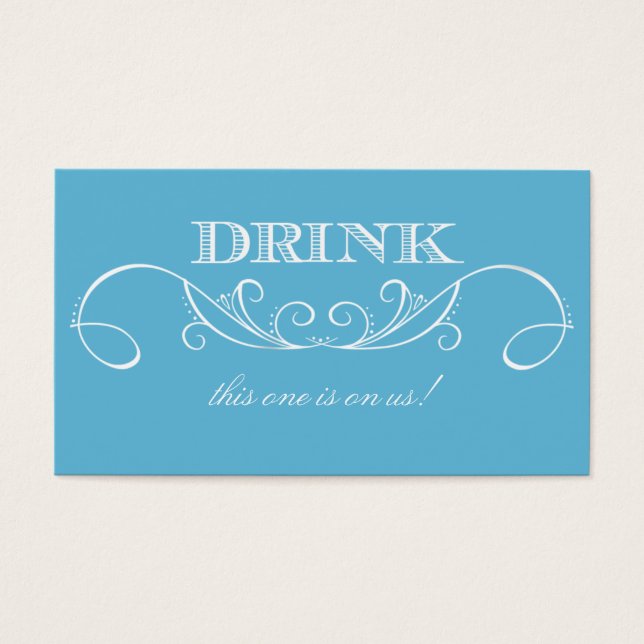 Modern Blue and White Swirl Wedding Drink Ticket (Front)