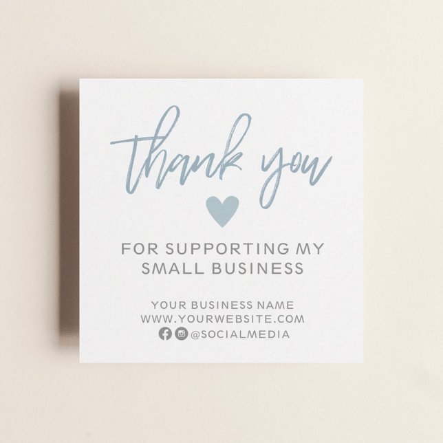 Modern Blue and White Thank You Square Business Card (Creator Uploaded)