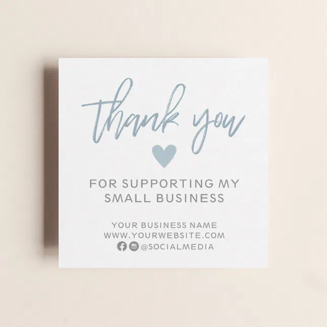 Modern Blue and White Thank You Square Business Card | Zazzle
