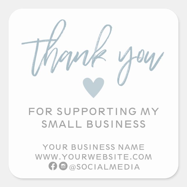 Modern Blue and White Thank You Square Sticker (Front)
