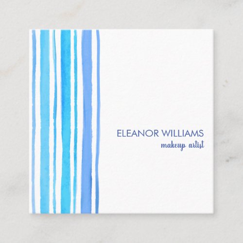 Modern Blue and White Watercolour Stripes square Square Business Card