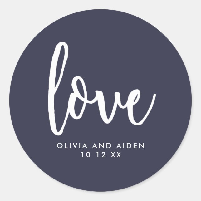 Modern Blue and White Wedding Classic Round Sticker (Front)