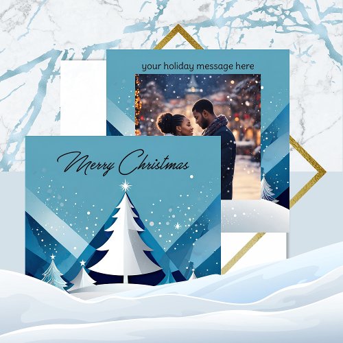 Modern Blue and White Winter Photo Christmas Holiday Card