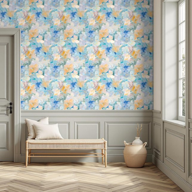 Modern Blue and Yellow Botanical Floral Pattern Wallpaper (Creator Uploaded)