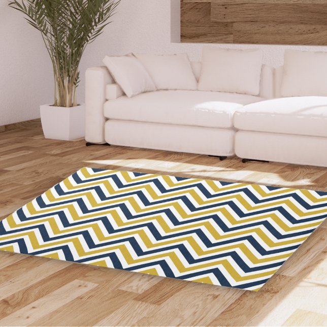 Modern Blue And Yellow Chevron Zigzag Pattern  Rug (Modern chevron area rug in blue and yellow -Contemporary zigzag pattern area rug)