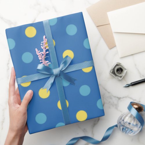 Modern Blue and Yellow Polka Dot Pattern Wrapping Paper