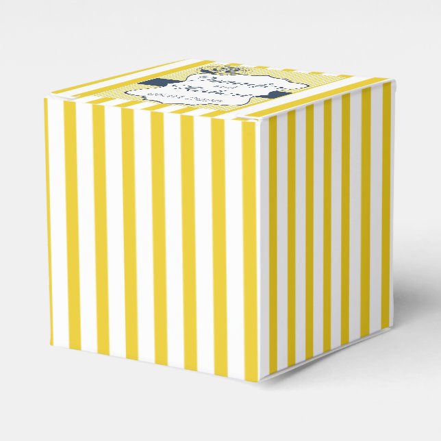 Modern Blue and Yellow Stripe Wedding Favor Box (Front Side)