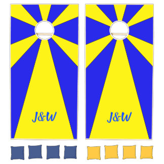 Modern Blue and Yellow Sunburst Cornhole Games