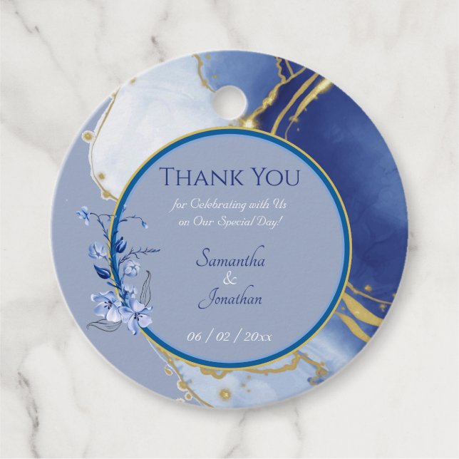 Modern Blue Aqua Marble Wedding Gift Tag (Front)