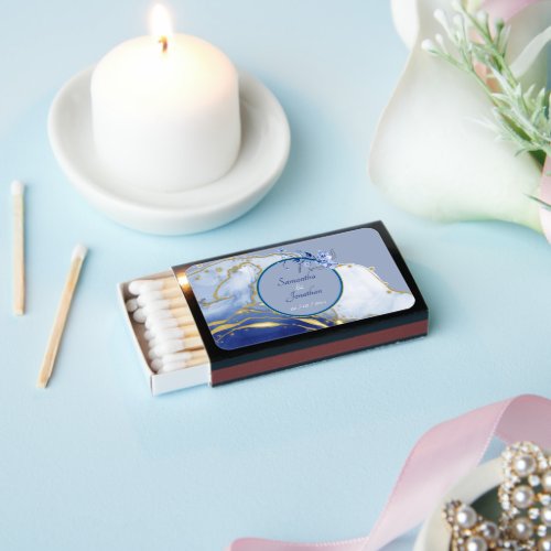Modern Blue Aqua Marble Wedding Matchboxes