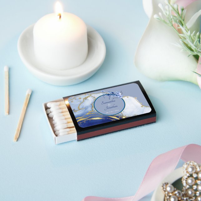 Modern Blue Aqua Marble Wedding Matchboxes (Insitu)