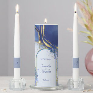Modern Blue Aqua Marble Wedding Unity Candle Set