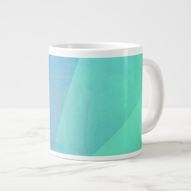 Modern Blue Aqua &Turquoise Geometric Gradation Giant Coffee Mug (Front Right)