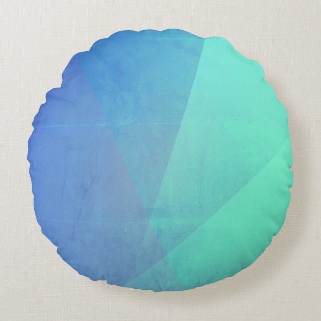 Modern Blue Aqua &Turquoise Geometric Gradation Round Pillow (Front)