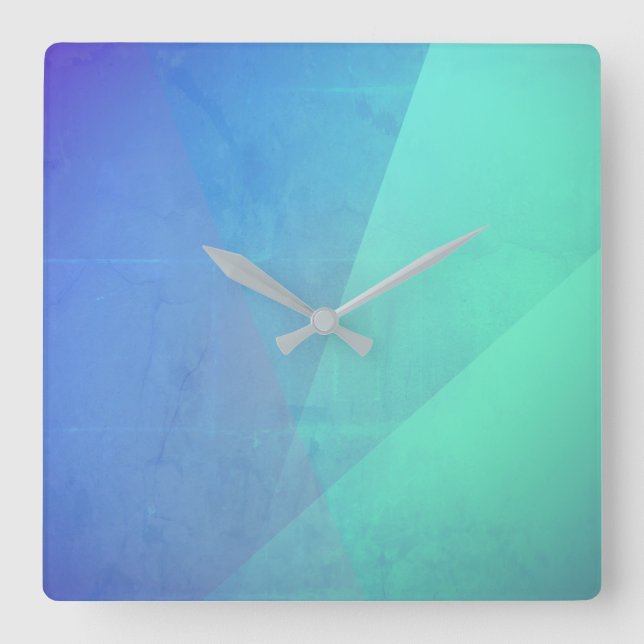 Modern Blue Aqua &Turquoise Geometric Gradation Square Wall Clock (Front)