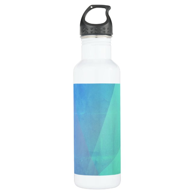 Modern Blue Aqua &Turquoise Geometric Gradation Stainless Steel Water Bottle (Front)