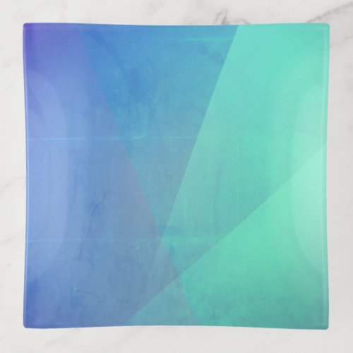 Modern Blue Aqua Turquoise Geometric Gradation Trinket Tray