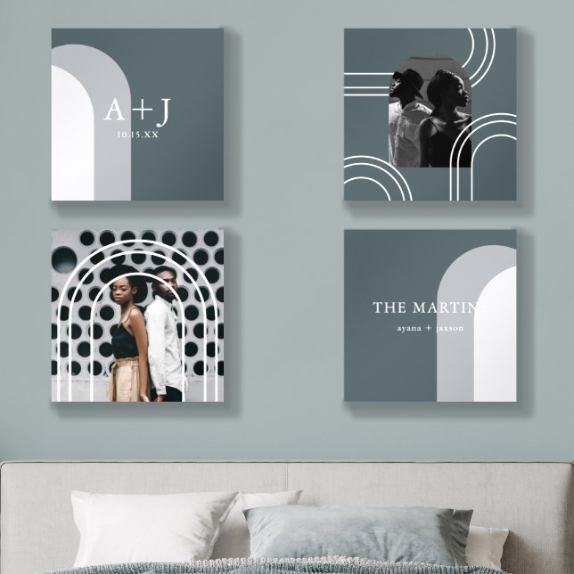 Modern Blue Arch Photo Monogram Wedding Acrylic Photo Tile (Bedroom)