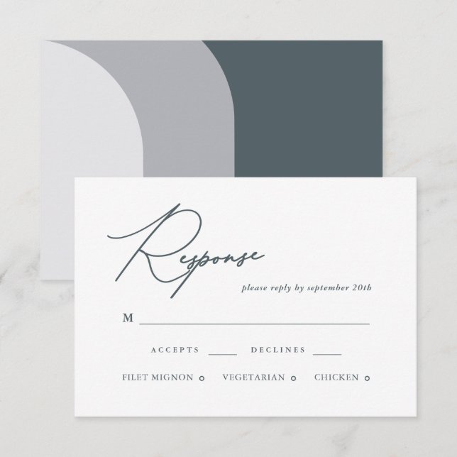 Modern Blue Arches Calligraphy Wedding RSVP Card (Front/Back)