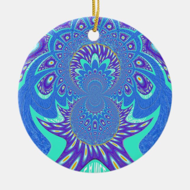 Modern Blue art Ceramic Ornament (Front)