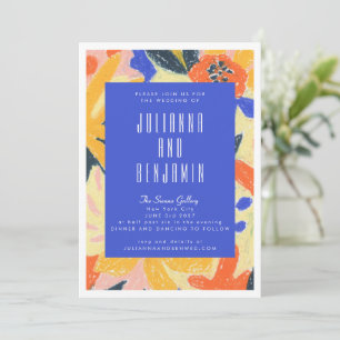 Modern Blue Artsy Abstract Botanical Wedding Invitation