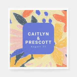 Modern Blue Artsy Abstract Botanical Wedding Napkins