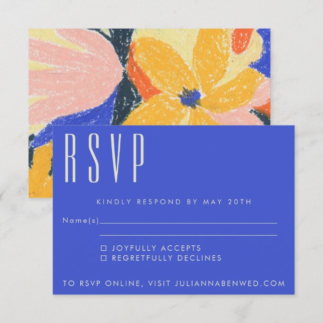 Modern Blue Artsy Abstract Botanical Wedding RSVP Card (Front/Back)