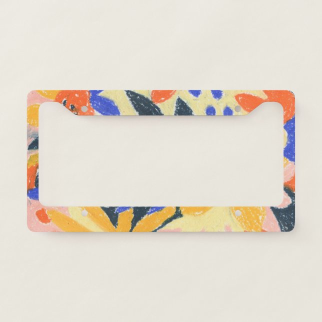 Modern Blue Artsy Abstract Botanical Yellow License Plate Frame (Front)