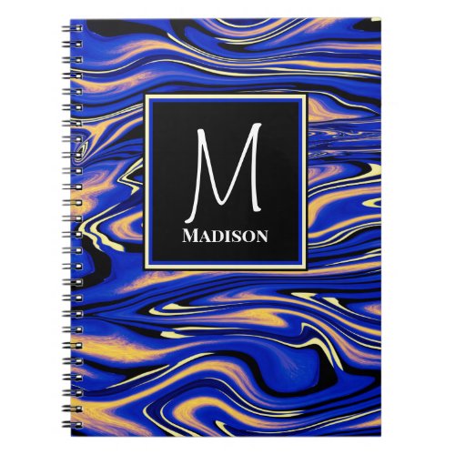 Modern Blue Artsy Abstract Watercolor Monogram  Notebook