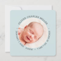 Modern Blue Baby Birth Announcement Photo Card