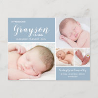 Modern Blue Baby Boy Birth Announcement Postcard