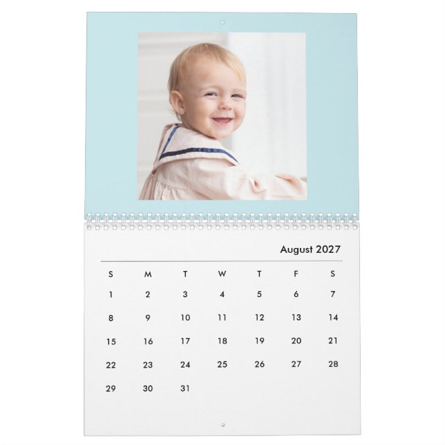 Modern Blue Baby Boy Family Photo Calendar 2026 (Aug 2027)